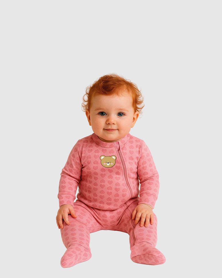 Macacão Bebê Menina Pezinho Em Malha Jacquard Coração Malwee Kids