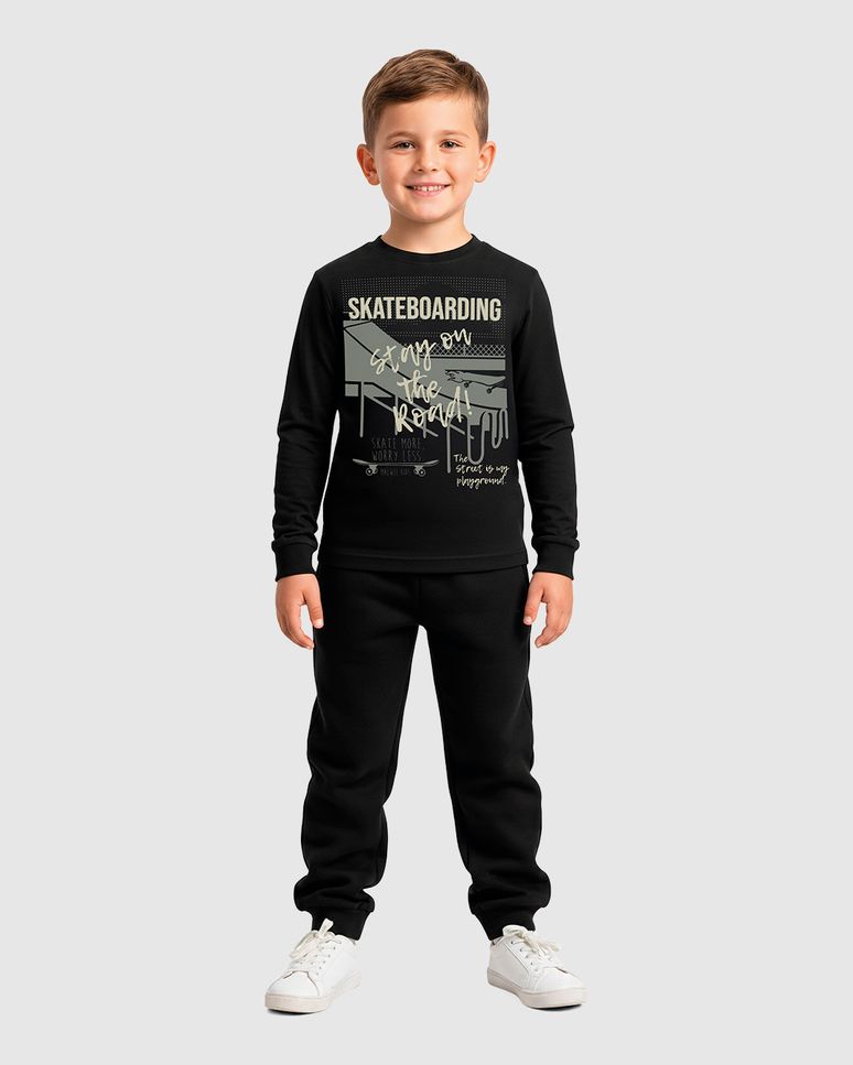 Conjunto Infantil Menino Camiseta Estampada E Calça Em Moletinho Malwee Kids