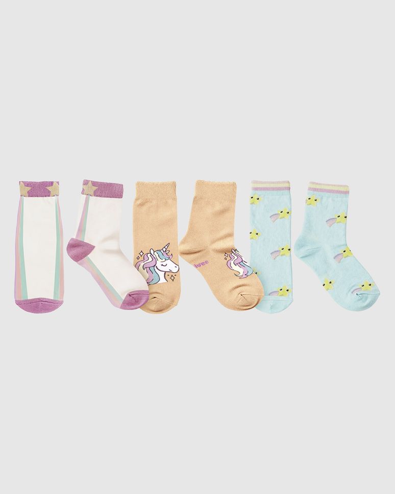 Kit 3 Meias Infantis Menina Bebê Estampadas Malwee Kids