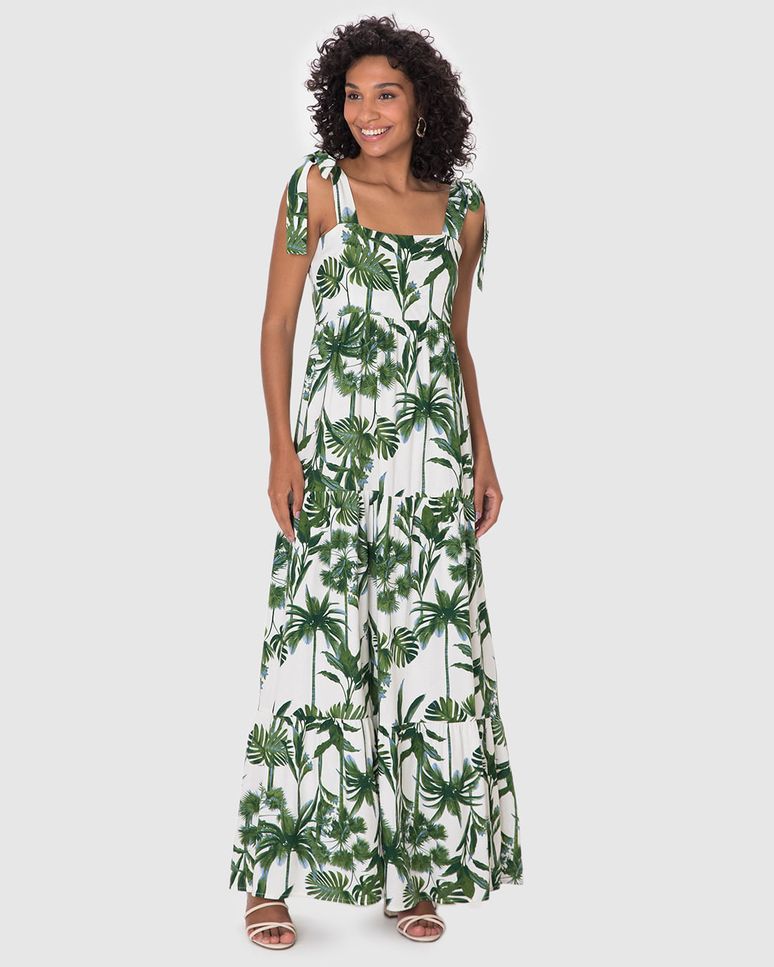 Vestido Longo Feminino Marias Alça Amarração Em Viscolinho