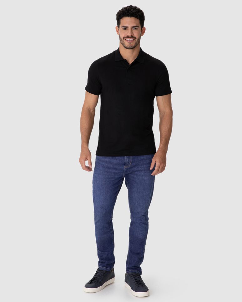 Calça Masculina Skinny Cintura Média Bolso Funcional Em Jeans Stretch