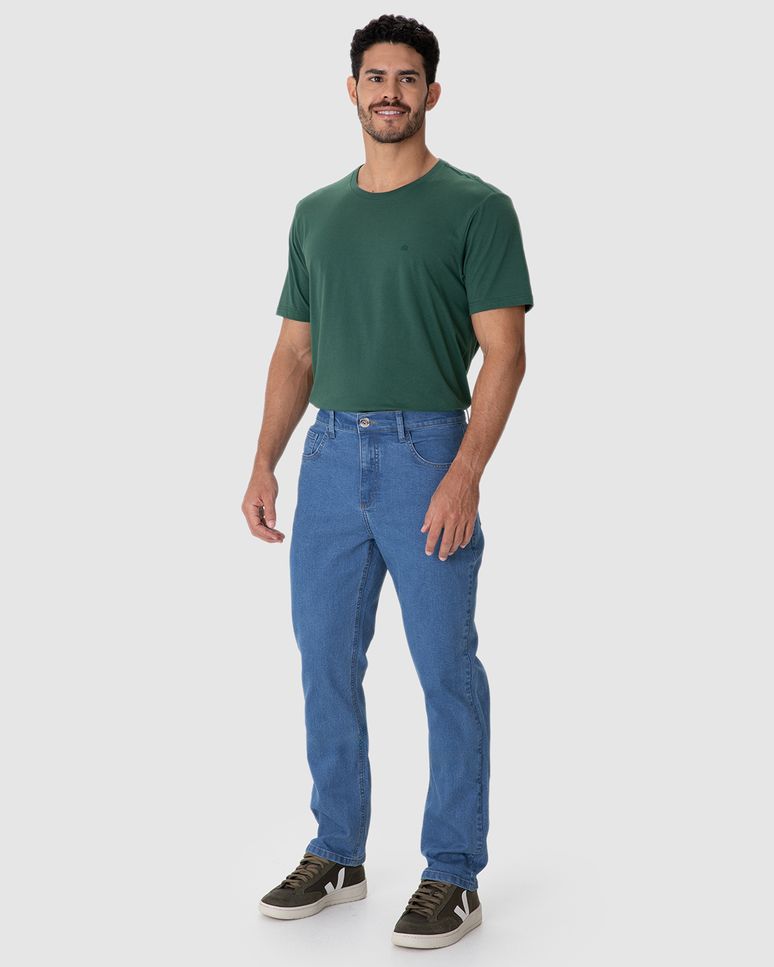 Calça Masculina Slim Cintura Média Bolso Funcional Em Jeans Com Elastano