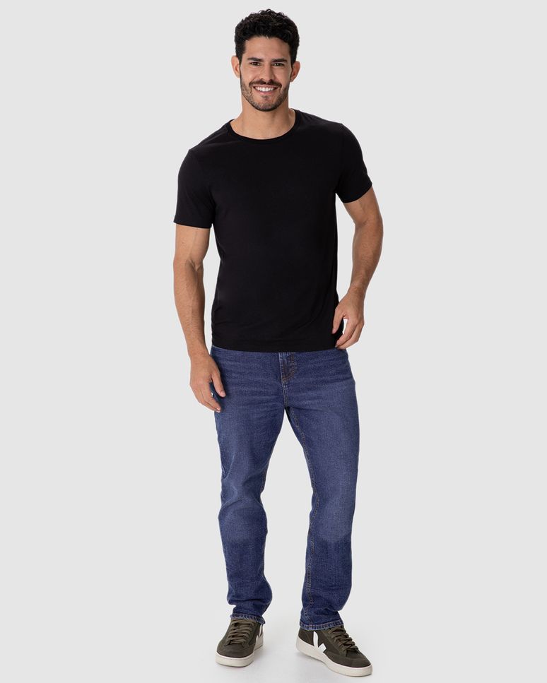 Calça Masculina Slim Cintura Média Bolso Funcional Em Jeans Com Elastano