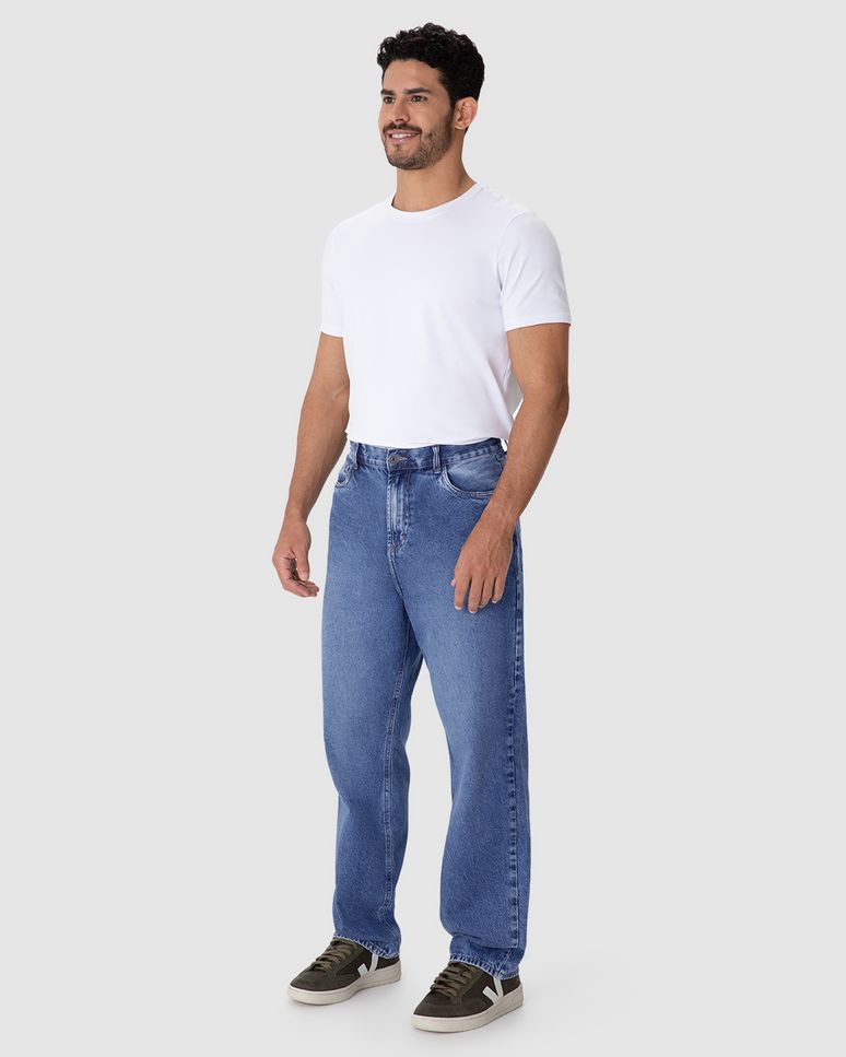 Calça Masculina Loose Fit Bolso Funcional Em Jeans 100% Algodão
