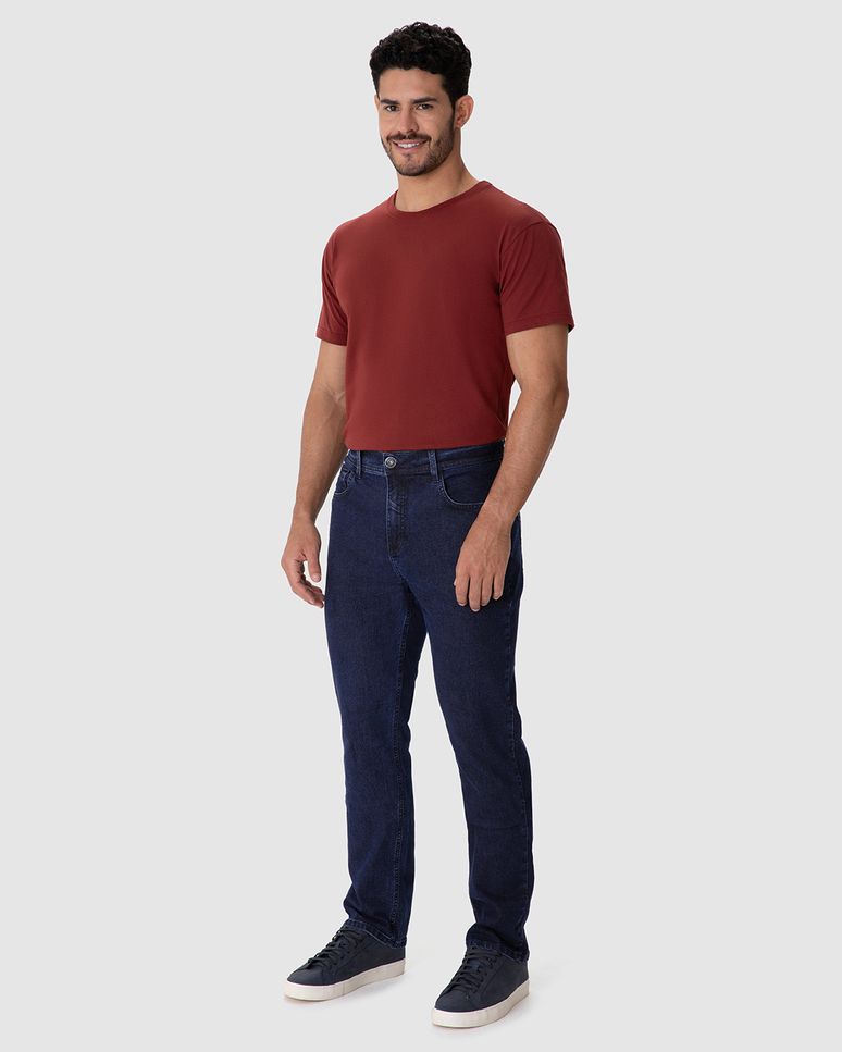Calça Masculina Slim Bolso Funcional Em Jeans Com Elastano