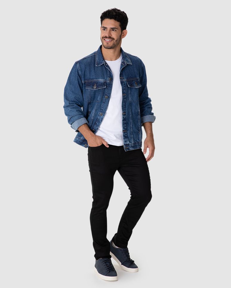 Calça Skinny Masculina Cintura Média Em Sarja Com Elastano