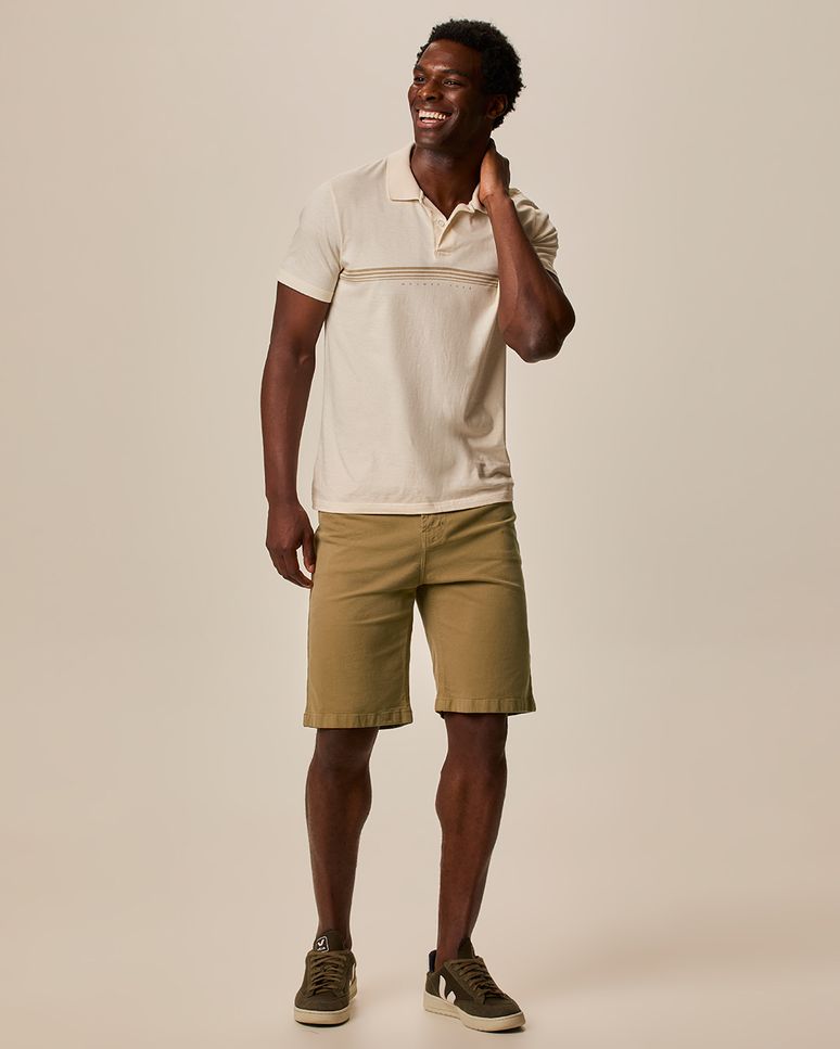 Bermuda Masculina Tradicional Bolso Funcional Em Sarja Com Elastano