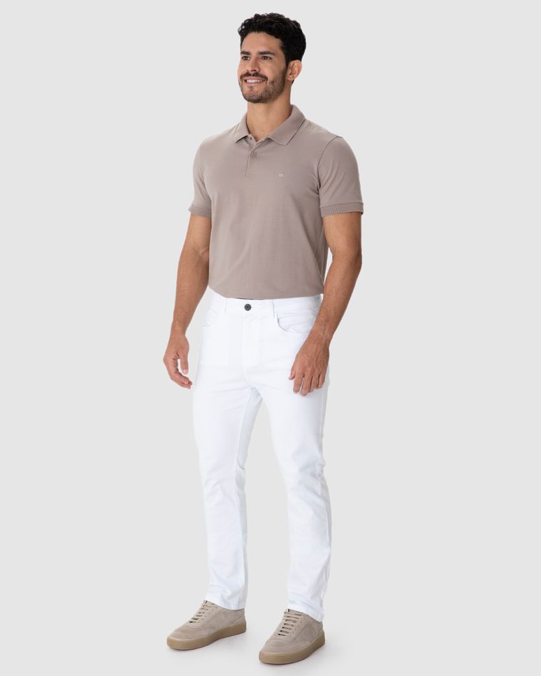 Calça Slim Masculina Cintura Média Bolso Funcional Em Sarja Stretch
