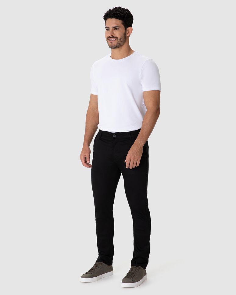 Calça Chino Masculina Bolso Funcional Em Sarja Com Elastano