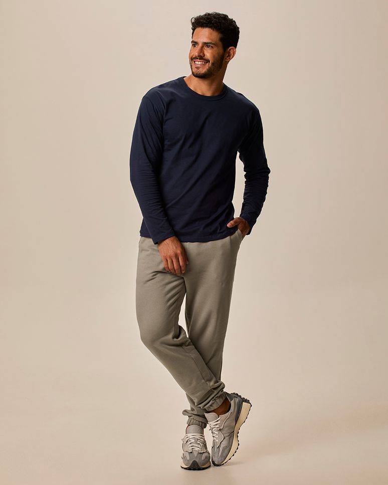 Calça Básica Masculina Jogger Bolso Faca Em Moletom Flanelado