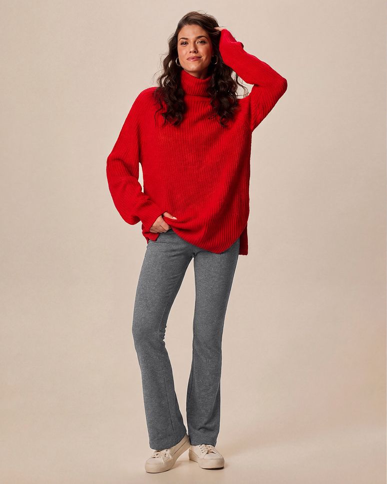 Calça Básica Feminina Flare Em Algodão