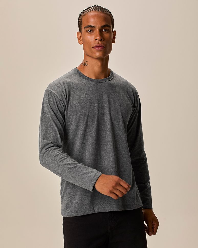 Camiseta Básica Masculina Manga Longa Em Algodão
