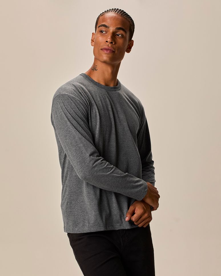 Camiseta Básica Masculina Manga Longa Em Algodão