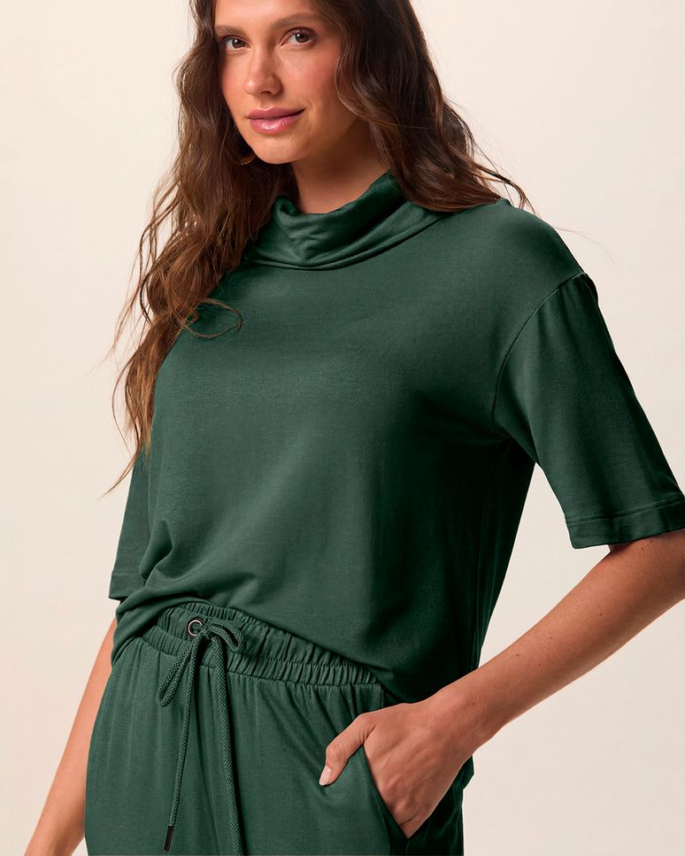 Conjunto Feminino Blusa Gola Alta E Calça Bolso Faca Em Moletinho De Viscose