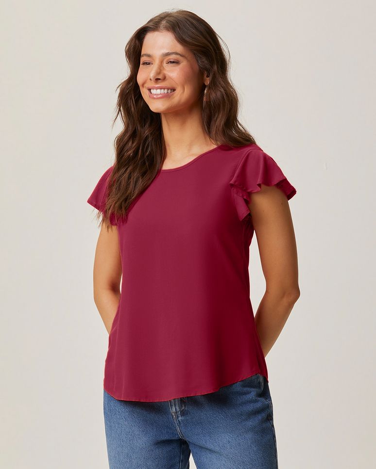 Blusa Feminina Evasê Manga Curta Em Viscose