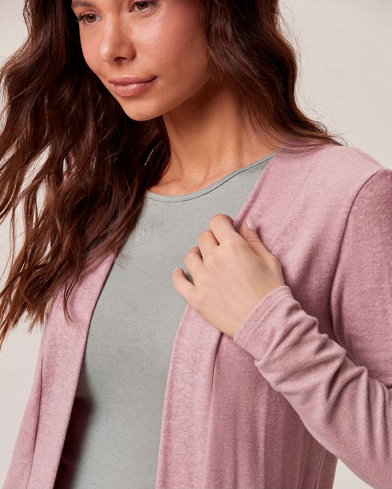 Cardigan Feminino Justo Decote Aberto Manga Longa Em Malha Térmica