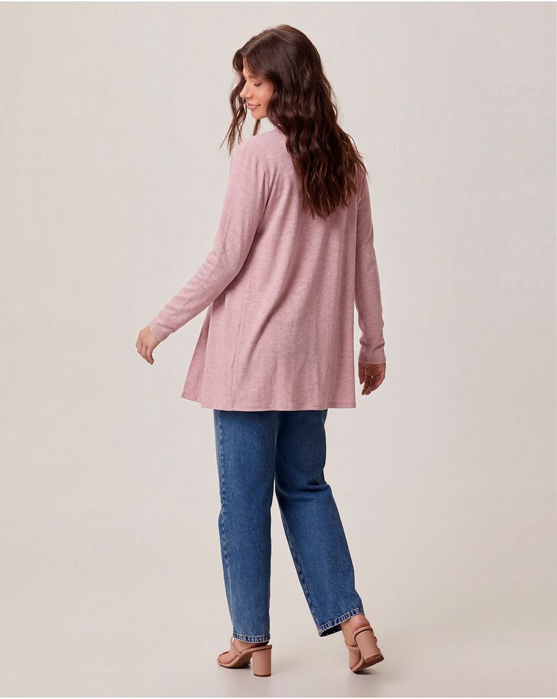 Cardigan Feminino Justo Decote Aberto Manga Longa Em Malha Térmica