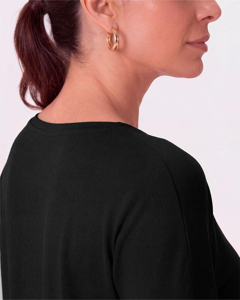 Blusa Básica Feminina Ampla Manga Longa Em Viscose Stretch