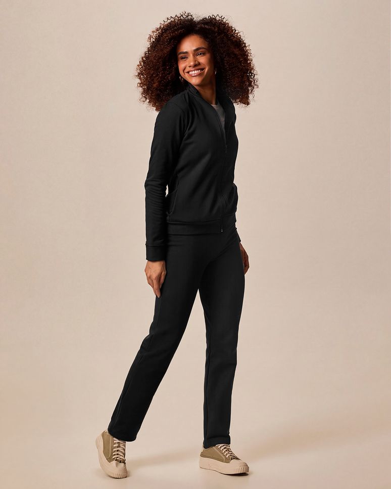 Conjunto Feminino Jaqueta Gola Alta Em Moletom Stretch Flanelado