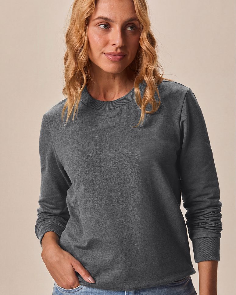 Blusão Básico Feminino Manga Longa Em Moletom Stretch