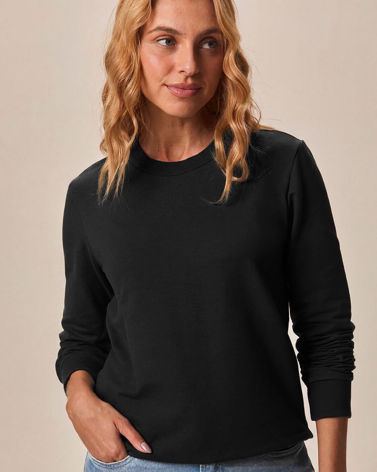 Blusão Básico Feminino Manga Longa Em Moletom Stretch