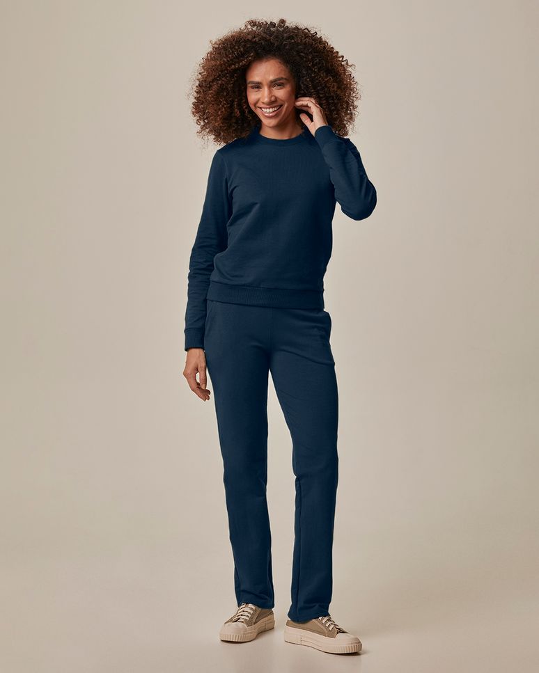 Blusão Básico Feminino Decote Redondo Em Moletom Stretch Flanelado