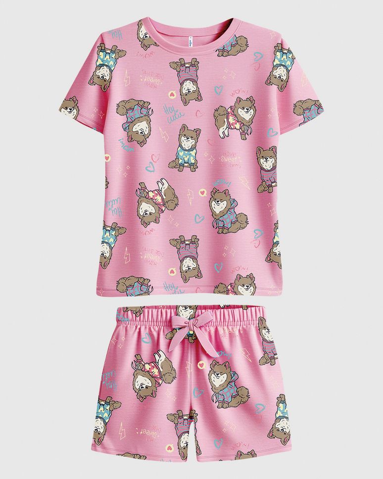 Pijama Curto Infantil Menina Estampa Corrida Em Algodão Malwee Kids