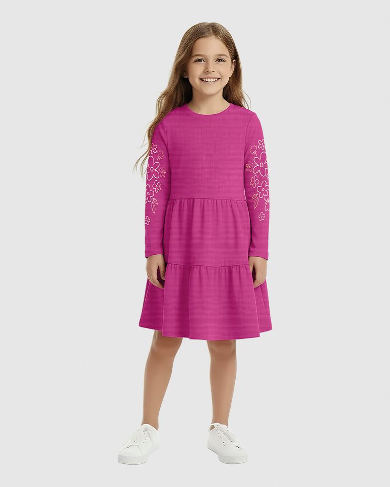 Vestido Infantil Rodado Manga Longa Com Estampa Puff Malwee Kids