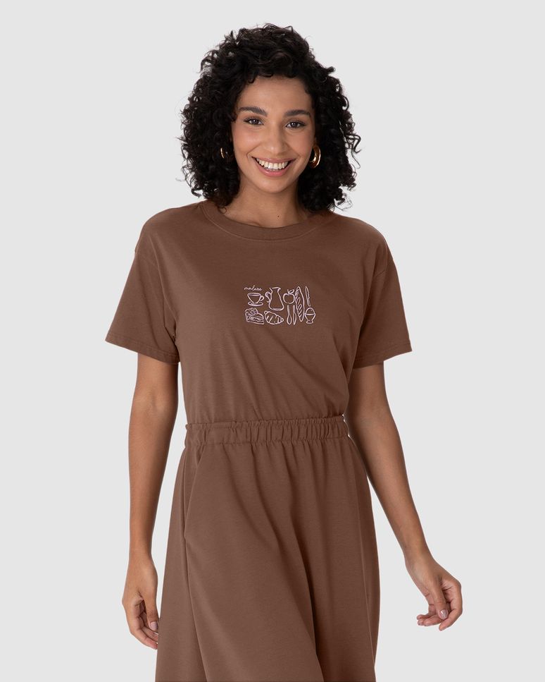 Camiseta Feminina Estampa Happiness Frente E Costas Em Algodão