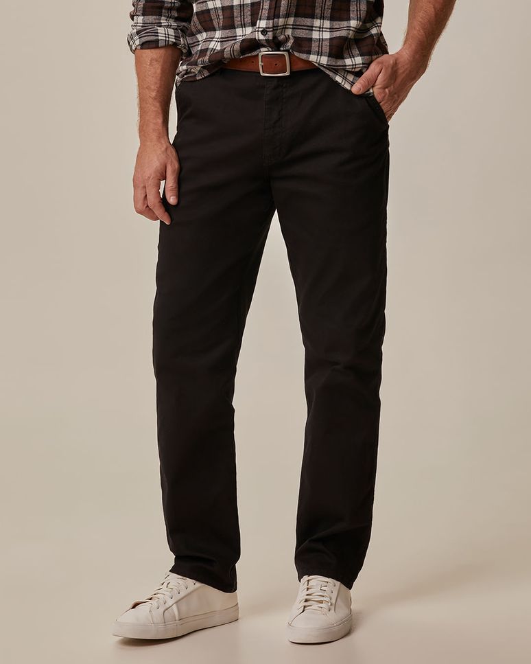 Calça Masculina Reta Cintura Média Em Sarja Com Elastano