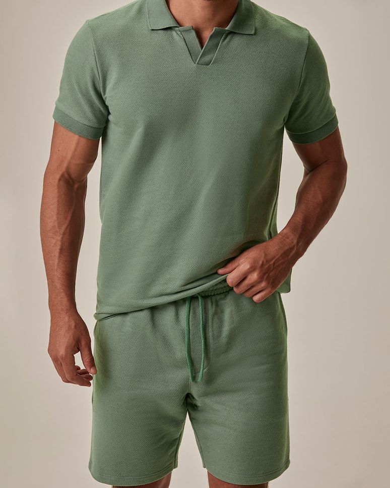 Bermuda Masculina Comfort Cós Elástico Em Moletinho Texturizado