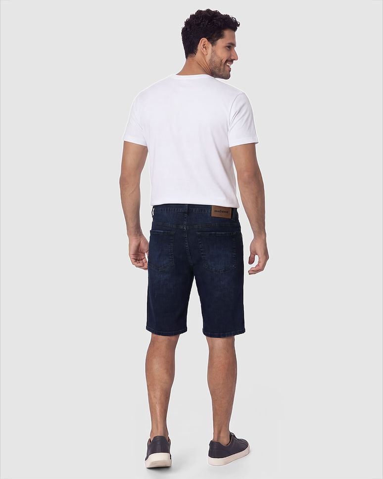 Bermuda Masculina Slim Etiqueta Decorativa Em Jeans Com Elastano
