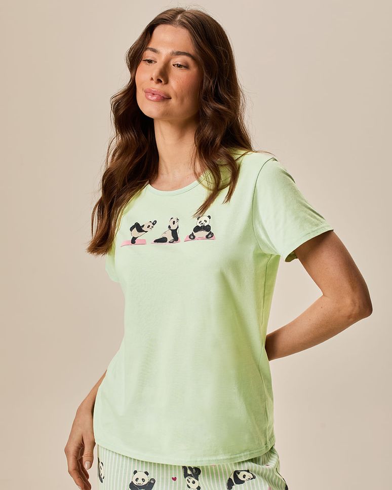 Pijama Longo Feminino Blusa Estampa Puf E Calça f Em Malha 100% Algodão
