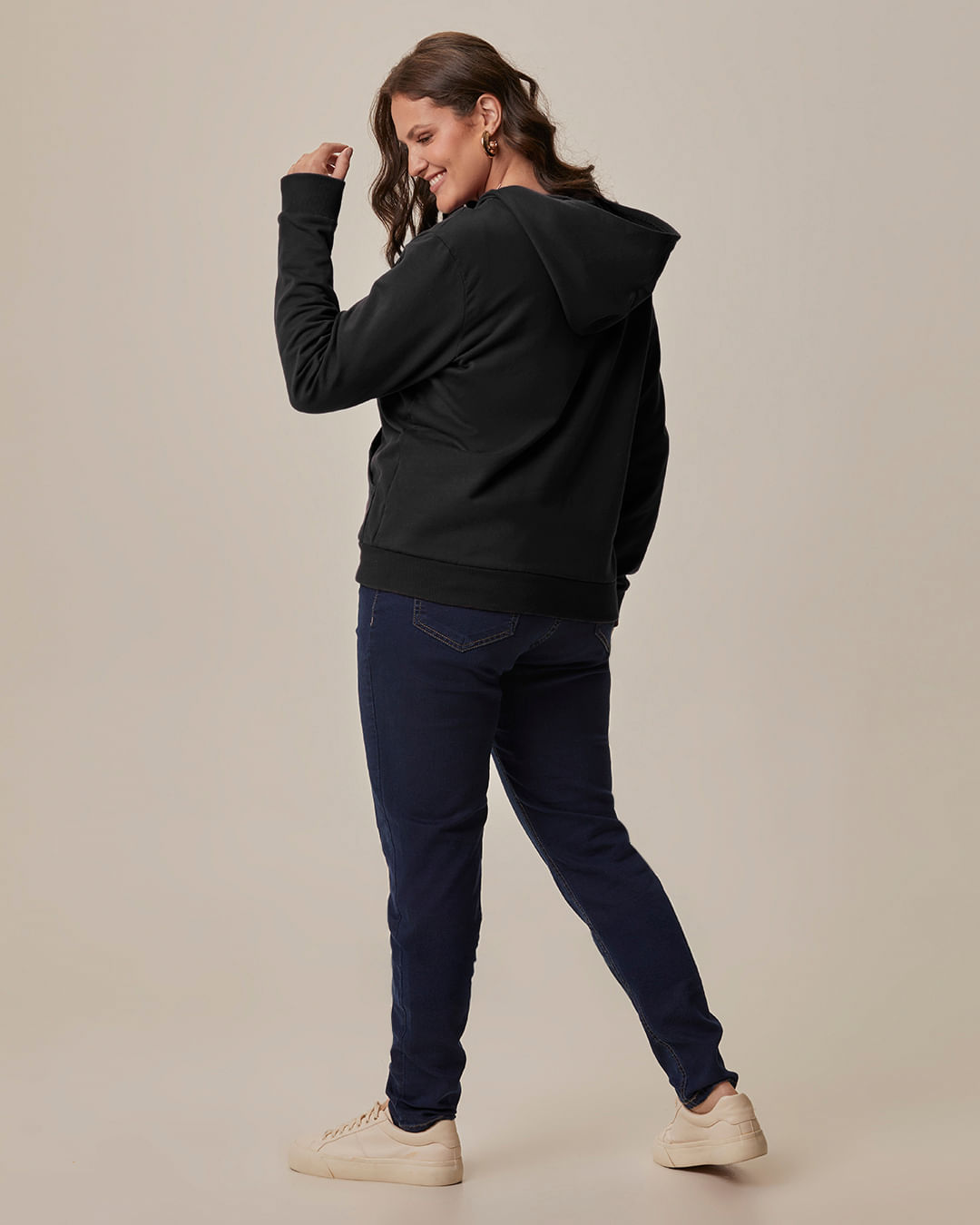 Jaqueta Básica Feminina Plus Size Em Moletom Stretch Flanelado