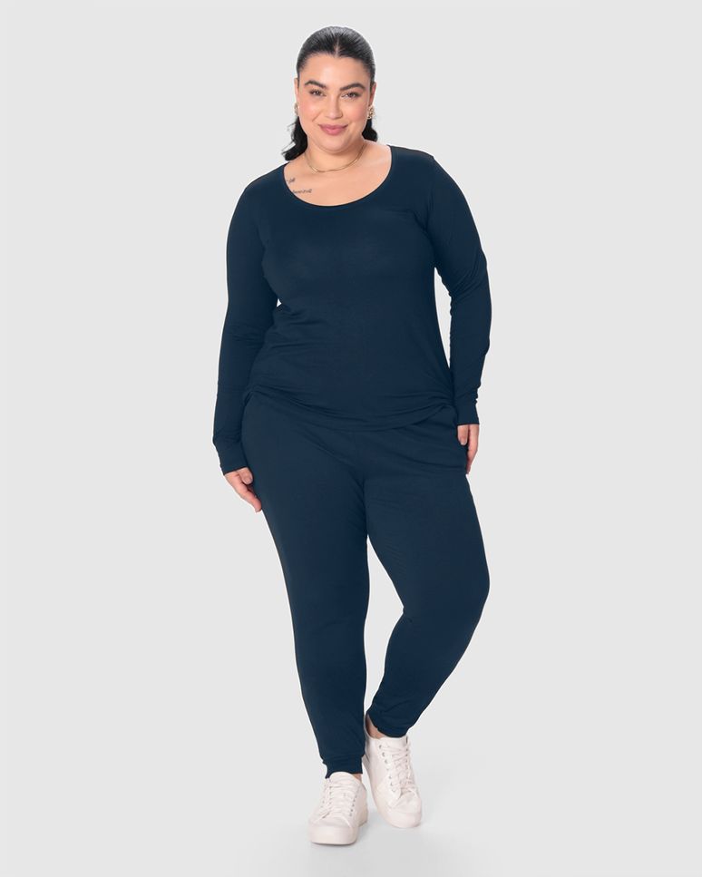 Calça Básica Feminina Plus Size Jogger Em Moletom Stretch Flanelado