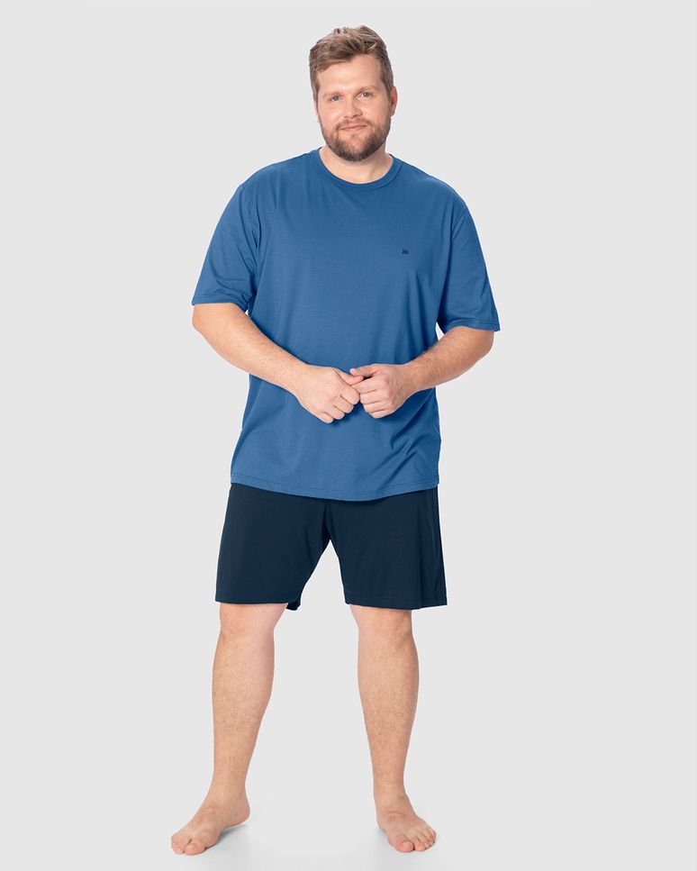Pijama Curto Masculino Plus Size Camiseta E Shorts Em Malha Algodão