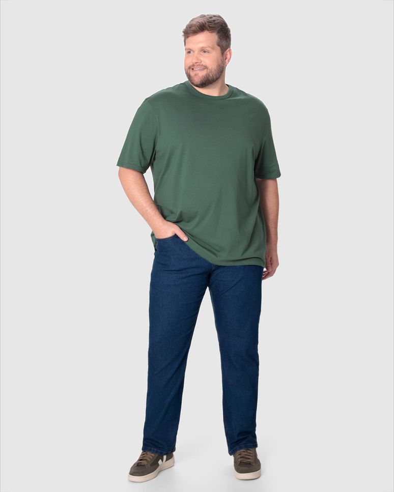 Calça Masculina Plus Size Reta Cintura Média Em Jeans Com Elastano