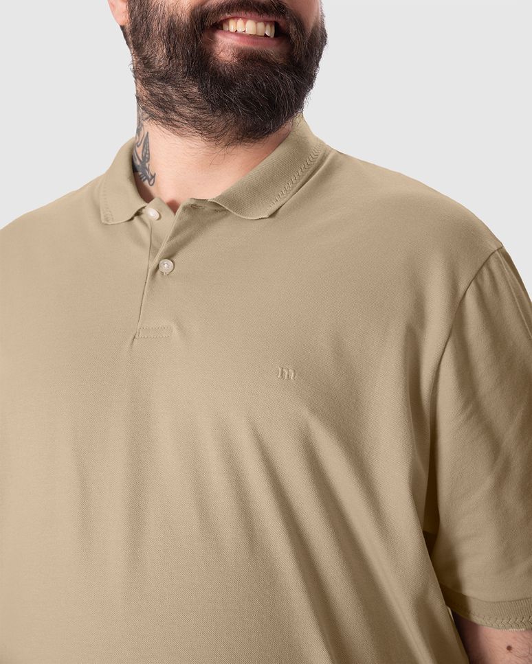 Camisa Polo Básica Masculina Plus Size Abertura Lateral Em Piquet Stretch