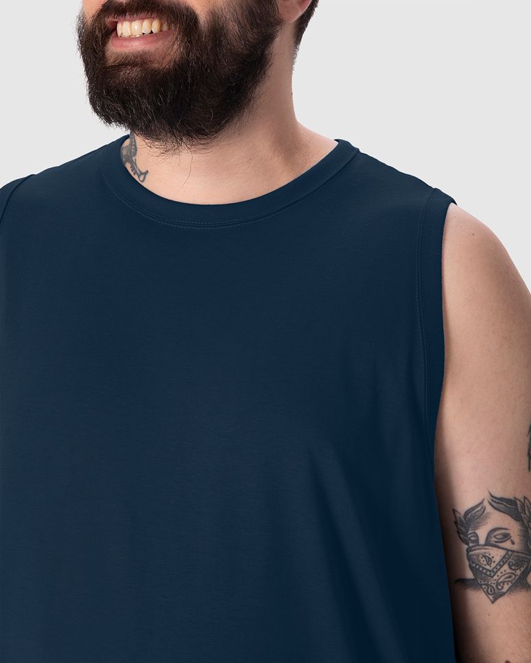 Regata Básica Masculina Plus Size Decote Redondo Alça Larga Em Algodão