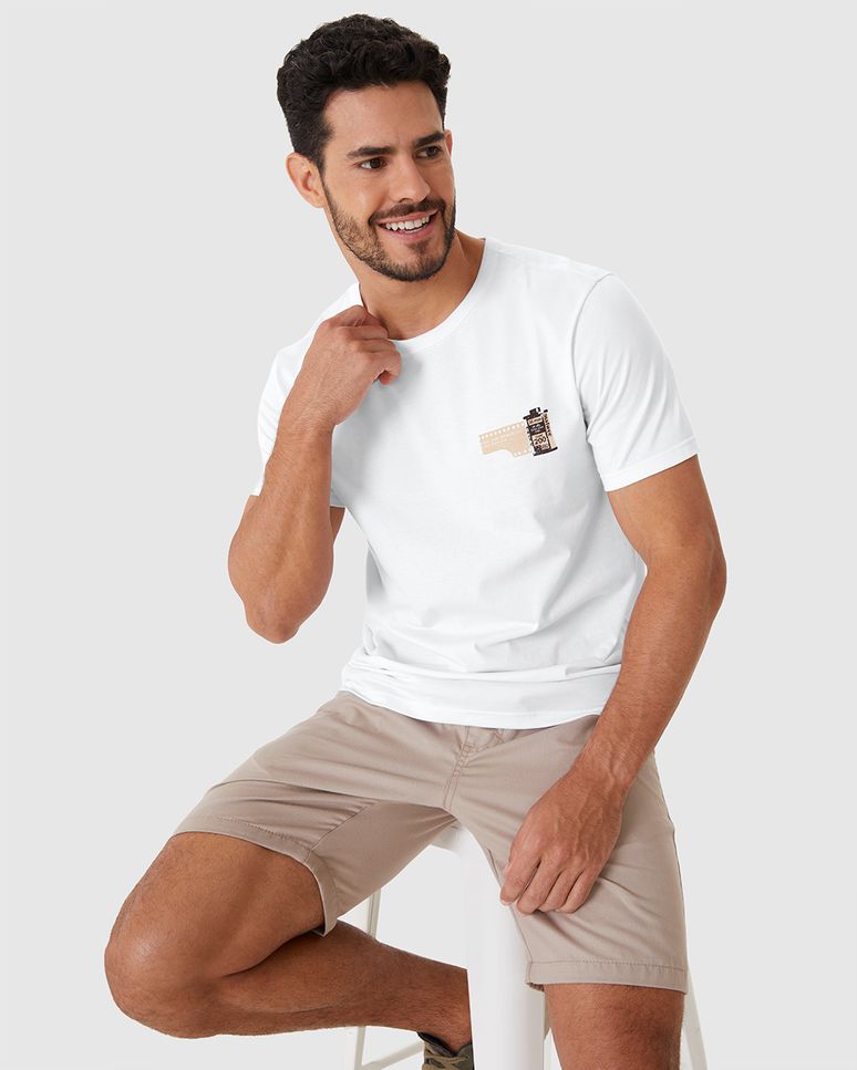 Camiseta Masculina Slim Manga Curta Estampa Frontal Em Algodão