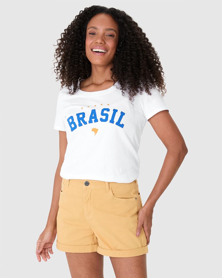 Camiseta Feminina Especial Estampa Esportiva Brasil Em Algodão
