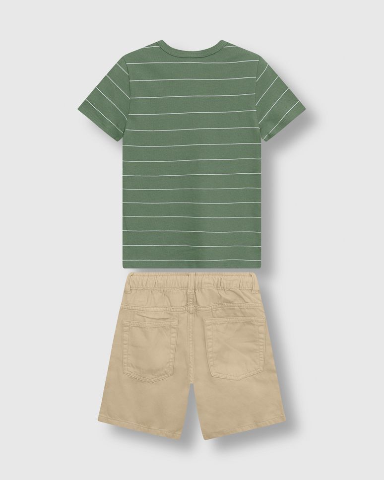 Conjunto Menino Camiseta Listrada Em Piquet Linho - Carinhoso