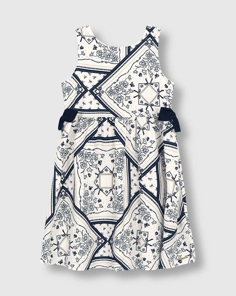 Vestido Menina Aplique Laço Na Lateral Em Algodão Texturizado - Carinhoso