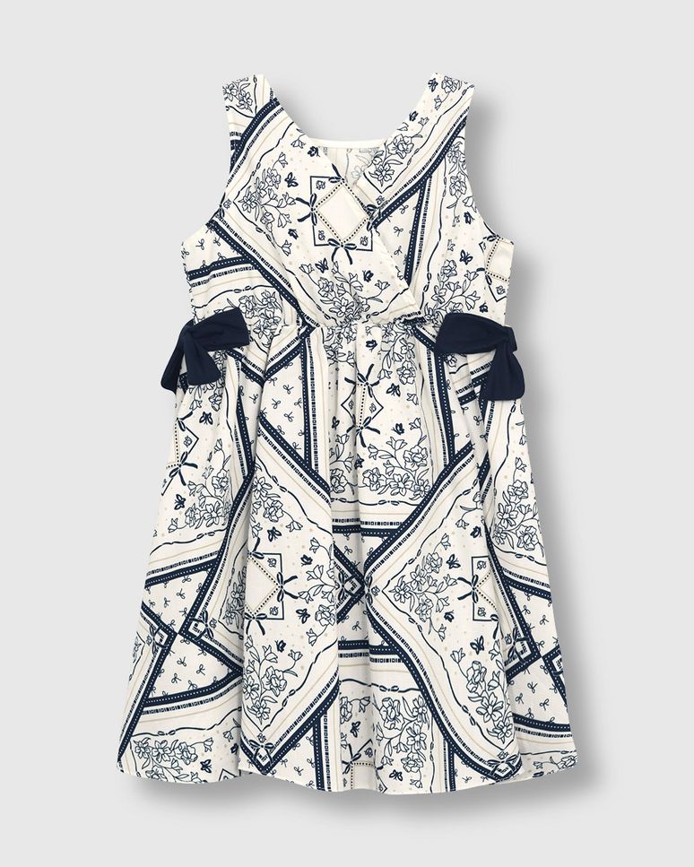 Vestido Menina Aplique Laço Na Lateral Em Algodão Texturizado - Carinhoso