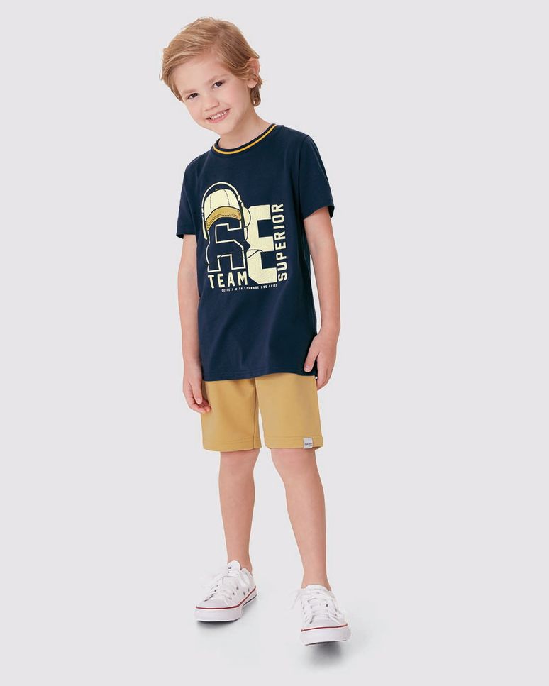 Conjunto Infantil Menino Camiseta Superior Team Em Algodão Malwee Kids