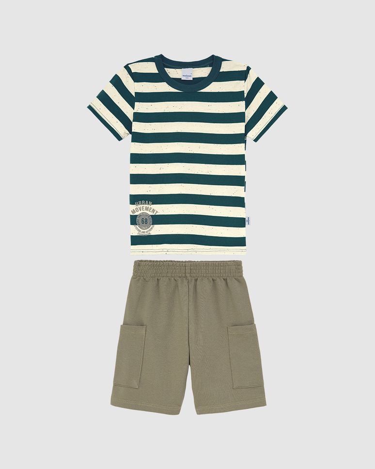 Conjunto Infantil Menino Camiseta Listrada Em Malha Botonê Malwee Kids