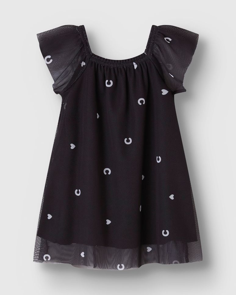 Vestido Bebê Menina Detalhe Costura Elástico Tule Stretch - Carinhoso