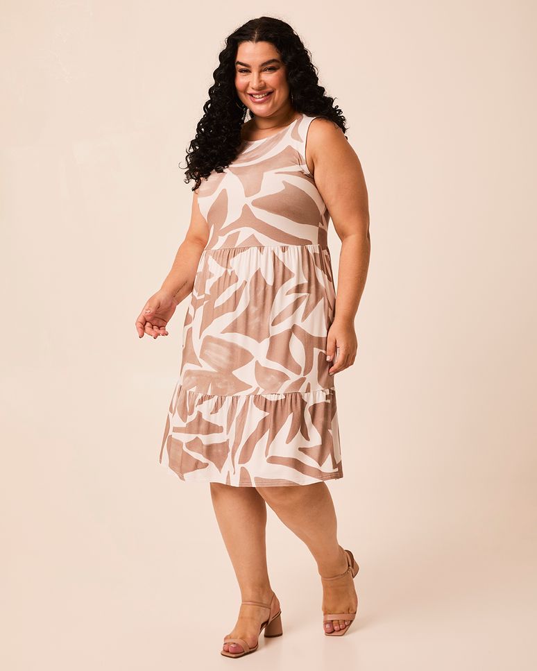 Vestido Feminino Plus Size Marias Estampa Corrida Em Viscose Stretch