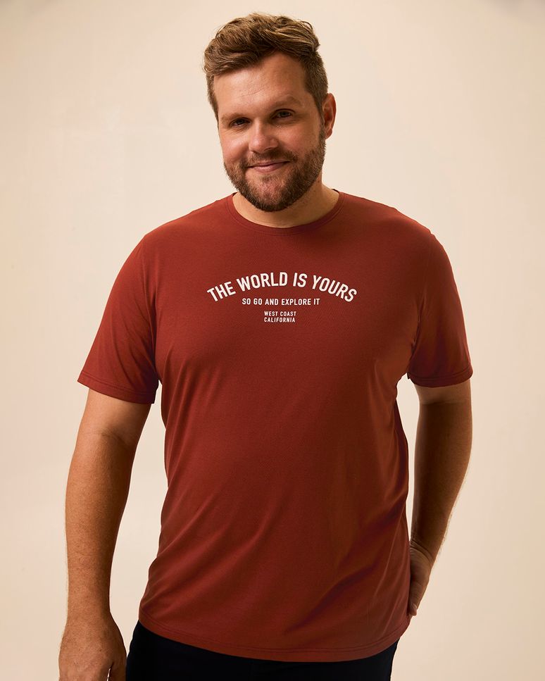 Camiseta Masculina Plus Size Design Estampa Frontal Em Algodão Pima