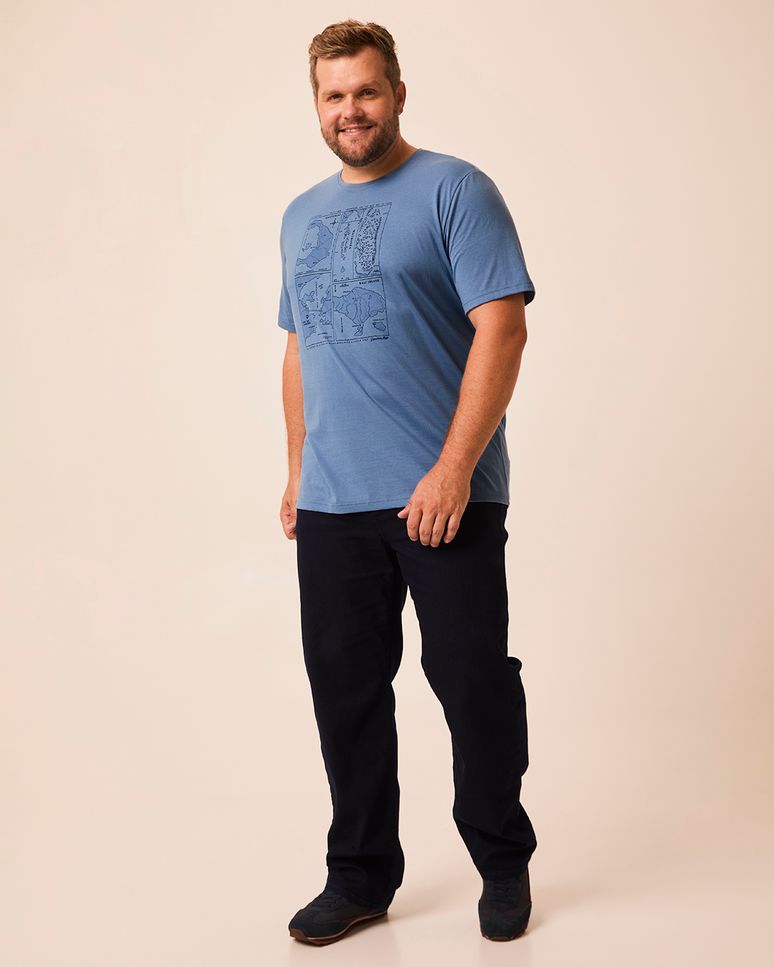 Camiseta Masculina Plus Size Design Estampa Frontal Em Algodão Pima